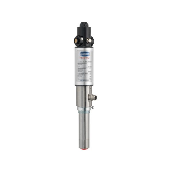 Stainless steel pneumatic pump, Power Bull series, ratio 4:1, PTFE seals