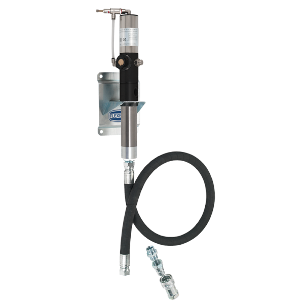 Air operated waste oil pump - compression ratio 1:1 - single acting, with hose, wall bracket and valve