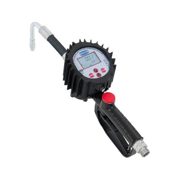 Electronic oval gears flow meter for oil, series "4TT - JUPITER" with flexible rubber outlet, curved rigid 80° stem - with radio frequency…