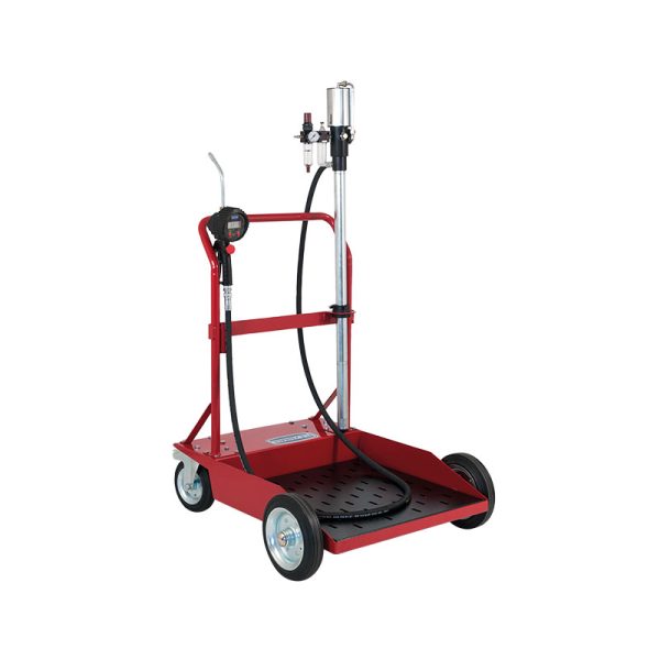 Mobile oil dispensing system for 208 l drums with heavy duty wheeled trolley, digital meter art. no. 2962 and flexible hose 3 m length