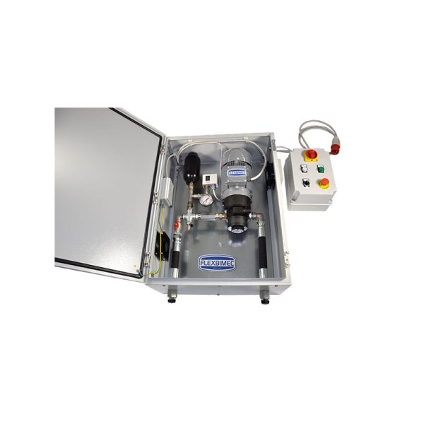 Oil transfer kit equipped with pump art. no. 6149 assembled inside a metallic cover and equipped with security electric panel art. no. 7370