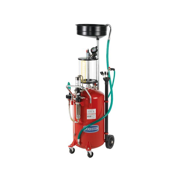 Waste oil wheeled tank extractor, capacity 90 l with inspection chamber 10 l capacity and pneumatic pump