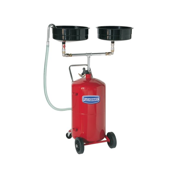 Oil evacuator drain with double funnel for a simultaneous recovery of gear box oil and motor oil for end-of-life vehicles