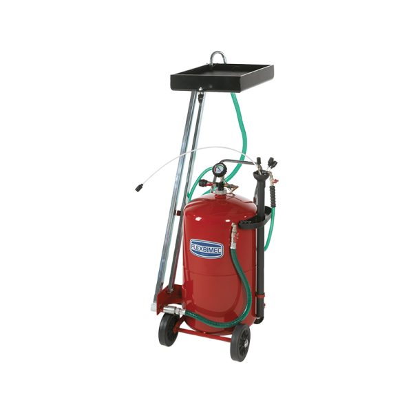 Waste oil wheeled tank extractor and gravity drainer, capacity 90 l, with pantograph basin 10 l capacity