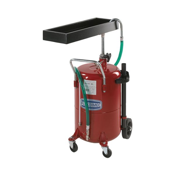 Oil evacuator drain for motorbike, capacity 65 l with wide anti-splash surface steel funnel capacity 10 l