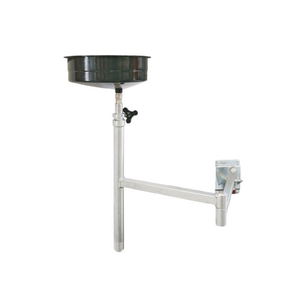 Wall mounted drain assembly composed by 10 l basin and swivelling arm