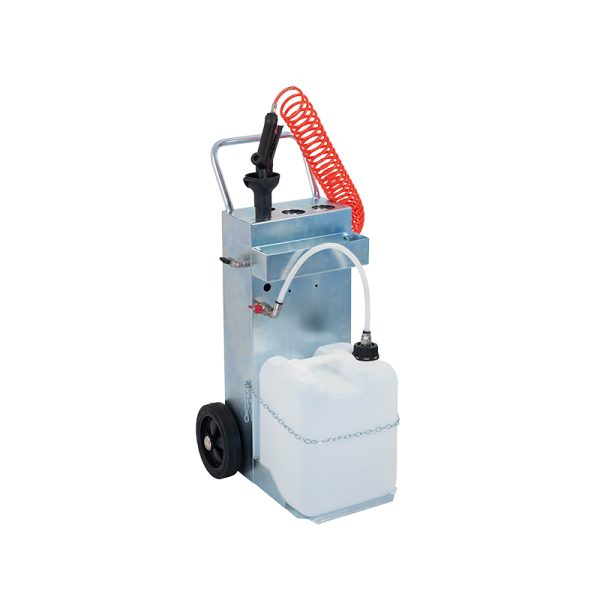 Mobile pressure sprayer with two wheels trolley, 7.5 m - spiral hose and stainless steel pump