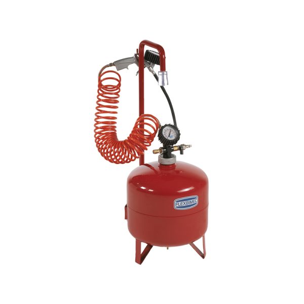 Pneumatic tyre inflator capacity 16 l with manual air-filling or automatic filling bivalve