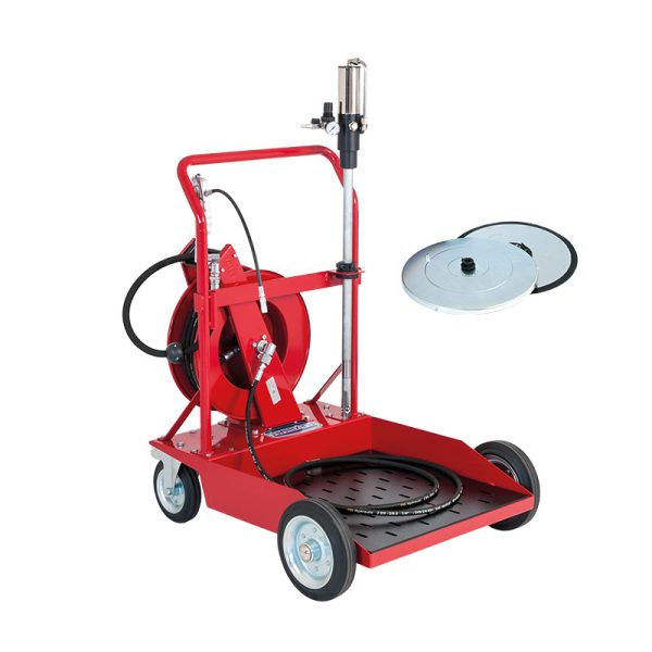 Wheeled unit for grease with hose reel art. no. 9016, for 180 kg drums