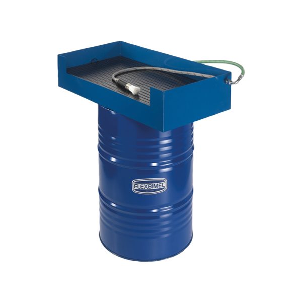 Painted steel closed circuit washing basin, to be applied on 208 l drum, with pneumatic rotary pump