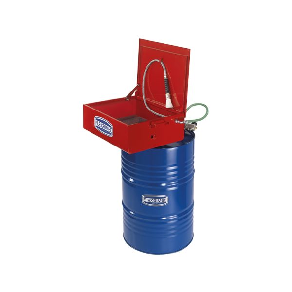 Painted steel closed circuit washing basin, to be applied on 208 l drum, with pneumatic rotary pump and removable cover