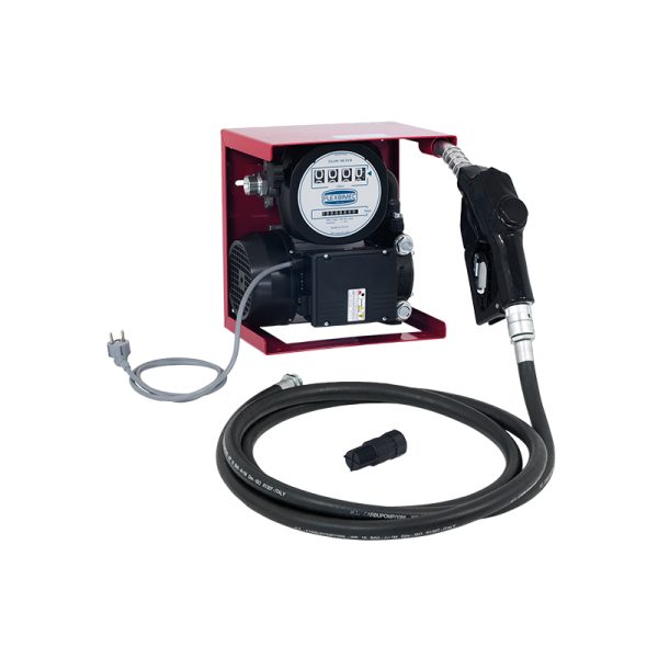 Kit for diesel transfer 230 Vac flow rate 99 l/min with mechanical meter, hose and automatic shut-off dispensing nozzle