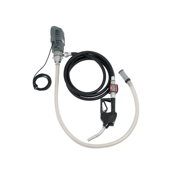 Electric hybrid transfer kit for diesel, fuel oil, bio-diesel, antifreeze for direct mounting on drums or tanks, with electronic flow…
