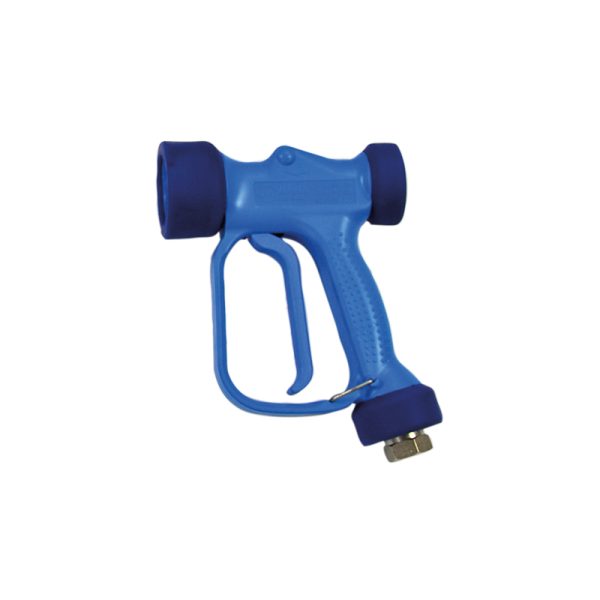 Heavy duty gun for hot and cold water - 25 bar - adjustable jet, brass body encased in blue rubber