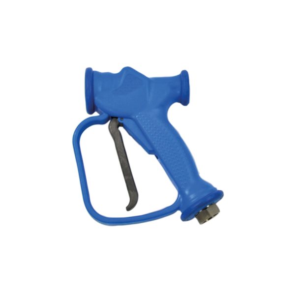 Heavy duty gun for hot and cold water - 12 bar - adjustable jet, brass body encased in blue rubber
