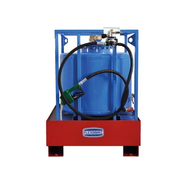 Gasoline tank painted steel with containing basin and air operated transfer kit - capacity 258 l