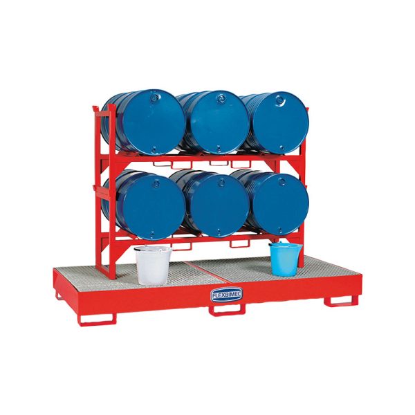 Metal barrel rack for horizontal storage up to 3 drums of 208 l on pallet art. no. 8565