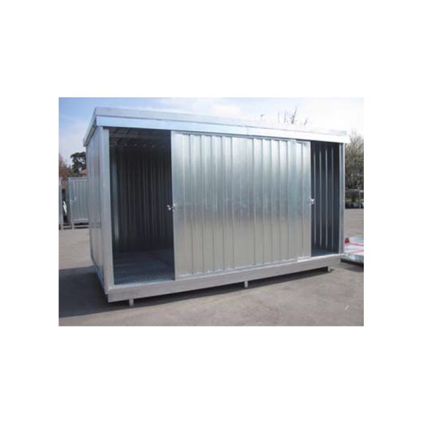 Container in galvanized sheet steel, two-wing sliding doors at the long side - Dimensions 3000x2000x2400 mm