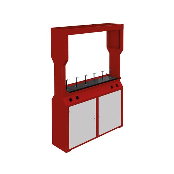 Double post stand painted steel for hose-reels and equipment fixing (customized) with cabinet - for n. 4 hose-reels