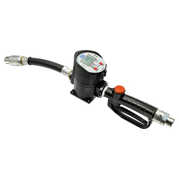 Electronic oval gears flow meter for oil series "Oil Neptune HFlow" with flexible rubber outlet and 3/4" BSP (M) inlet swivel