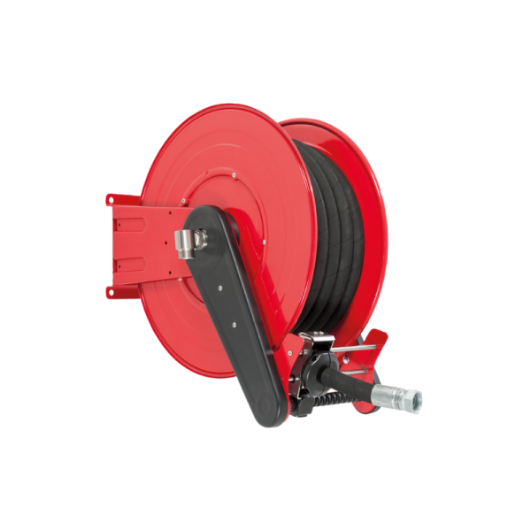 Painted steel automatic spring-driven hose reel ANDROMEDA series for max 35 mt Ø1/2" hose - disc 540 mm - spool 195 mm - drum 335 mm…