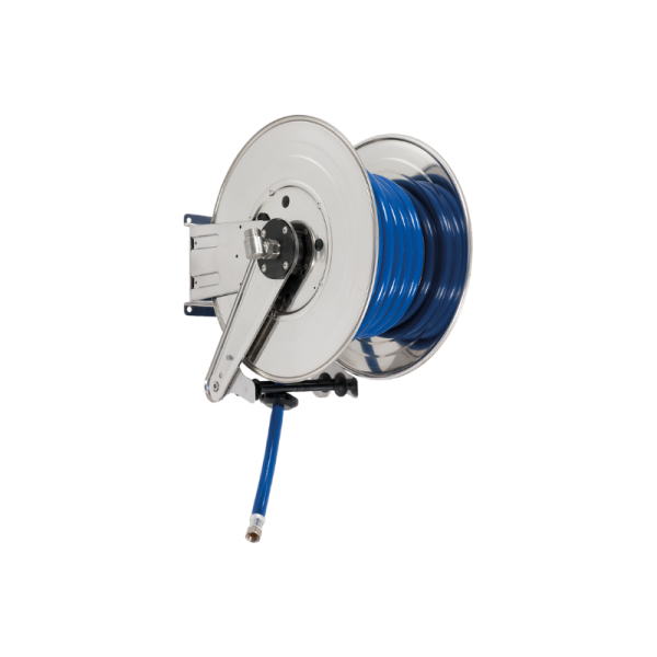 Stainless steel (AISI 304) automatic spring-driven hose reel ANDROMEDA series for max 12 mt Ø1" hose - disc 540 mm - spool 130 mm - drum…