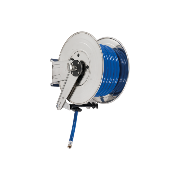 Stainless steel (AISI 304) automatic spring-driven hose reel ANDROMEDA series for max 25 mt Ø1" hose - disc 540 mm - spool 260 mm - drum…