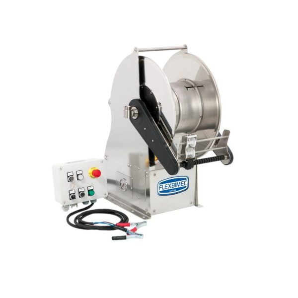 Stainless steel (AISI 304) electro-hydraulic 24 VDC motor-driven hose reel GEMINI series for max 18 mt Ø1" hoses - disc 540 mm - spool 195…