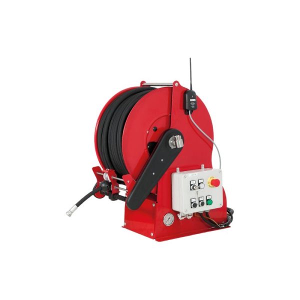 Painted steel electro-hydraulic 12 VDC motor-driven hose reel GEMINI series for max 90 mt Ø1/2" hoses - disc 540 mm - spool 260 mm - drum…