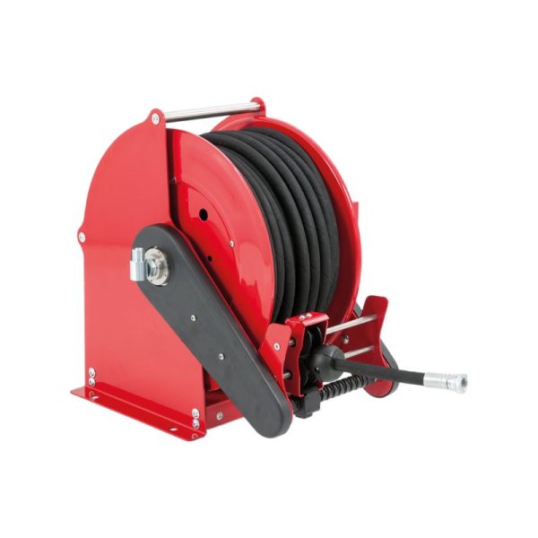 Painted steel pneumatic motor-driven hose reel SIRIO series for max 18 mt Ø1/2" hoses - disc 434 mm - spool 130 mm - drum 250 mm…