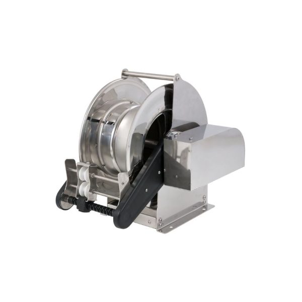 Stainless steel (AISI 304) electric 12 VDC motor-driven hose reel SIRIO COMPACT series for max 18 mt Ø1/2" hoses - disc 434 mm - spool 130…