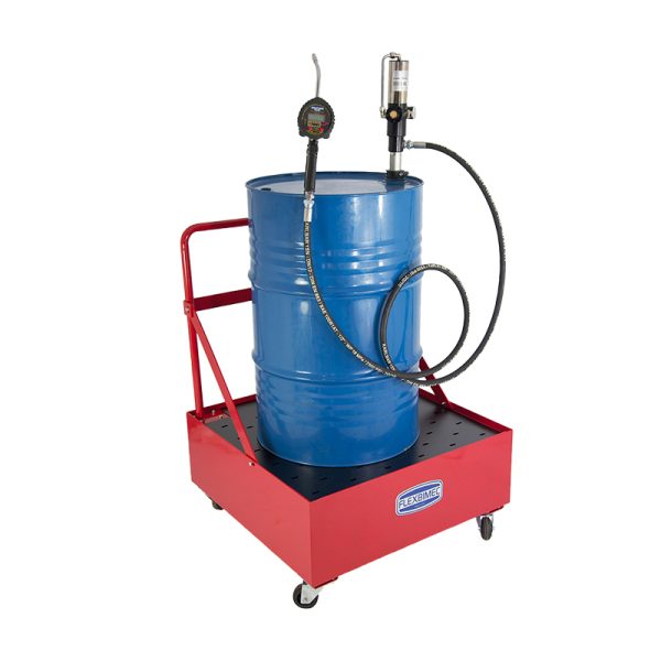 Mobile oil dispensing system for 208 l drums with heavy duty wheeled trolley, digital meter art. no. 2962 and 3 m - rubber hose