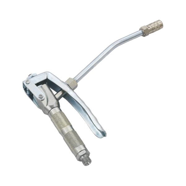 Grease gun with rigid pipe and 4 jaws