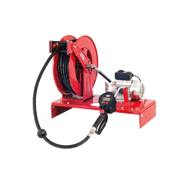 Electric oil dispensing kit, for the installation on top of 1000 l tank, with hose reel and hose L. 15 m