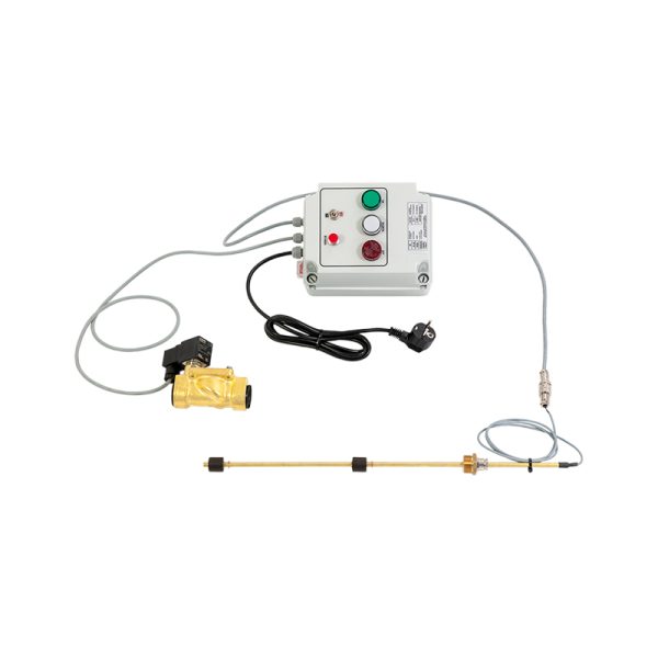 Overfilling preventing device for waste oil with electrovalve and double level probe - Connections M 1" BSP