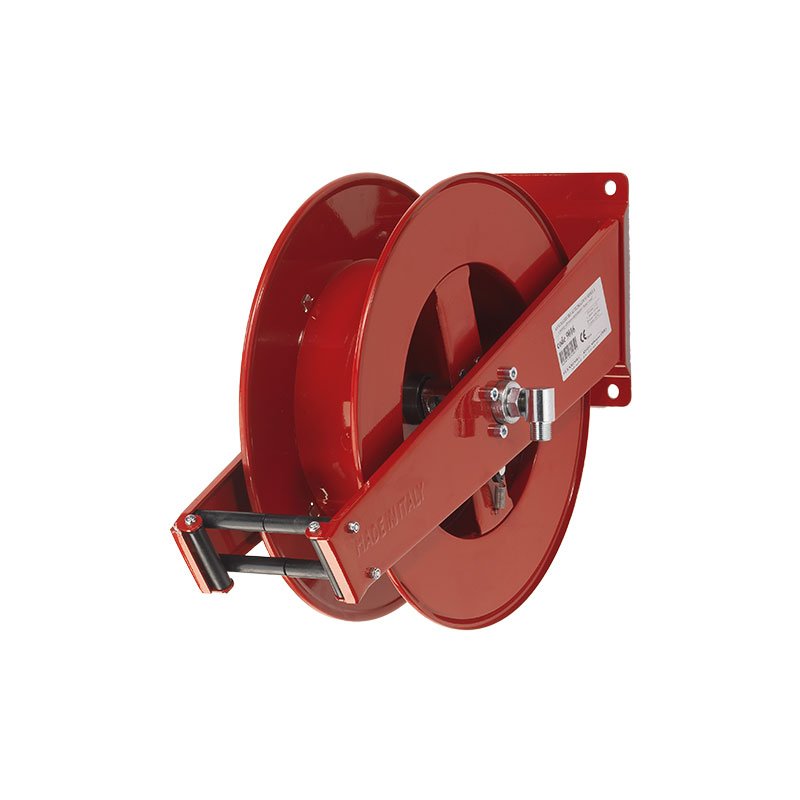 Spring driven painted steel hose reel with 8 m oil hose - Ø 1/2"