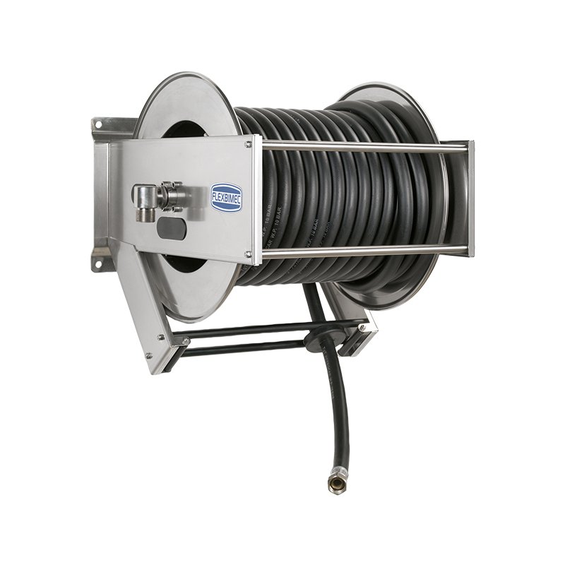 Spring driven stainless steel hose reel heavy duty series, with hose Ø 1", L. 25 m for diesel