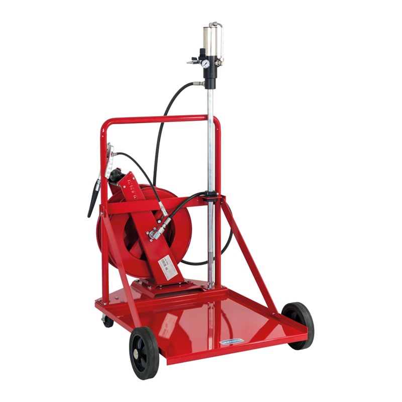Trolley with 4 wheels, suitable for 208 l drums with mounting bracket for hose reel (optional)